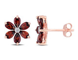 3.24 Carat (ctw) Garnet Flower Button Earrings in 14K Rose Pink Gold